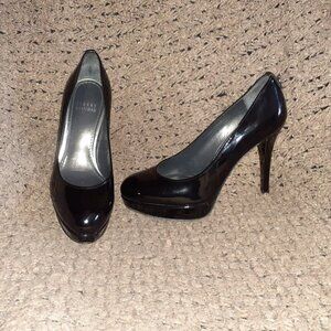 STUART WEITZMAN-Black Patent Leather Platswoon Pump-4" Stiletto Heel-Sz 5.5-NM